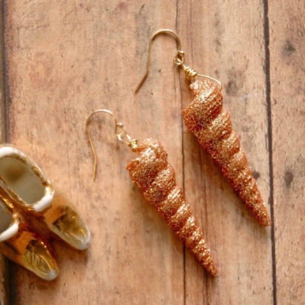 Golden Copper Glitter Unicorn Horn Earrings